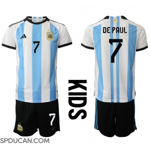 Dječji Nogometni Dres Argentina Rodrigo de Paul #7 Domaci SP 2022 Kratak Rukav (+ Kratke hlače)